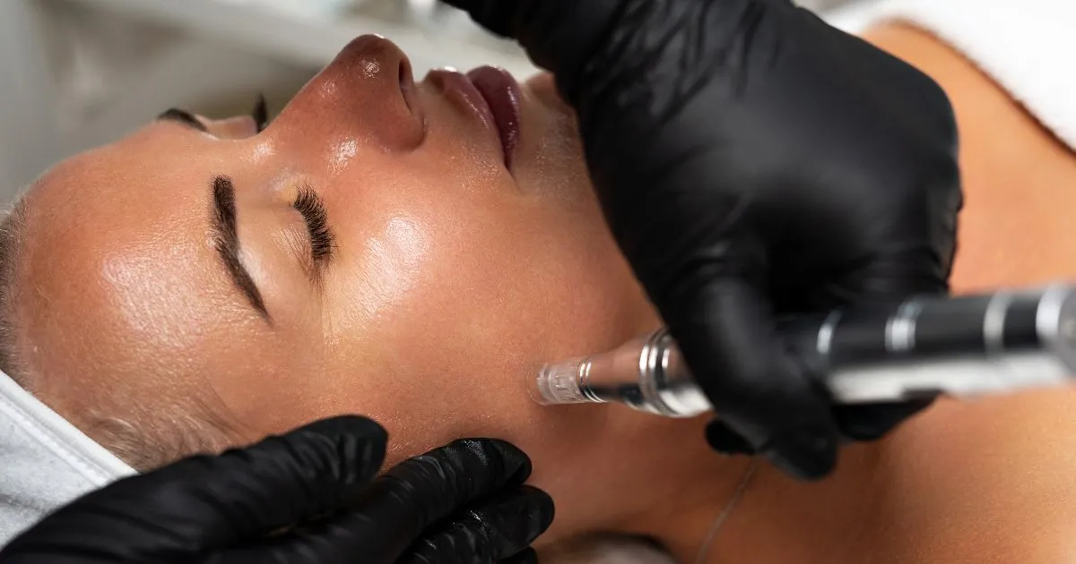 Woman having a microneedling treatment on her lower face in Lisle, IL
