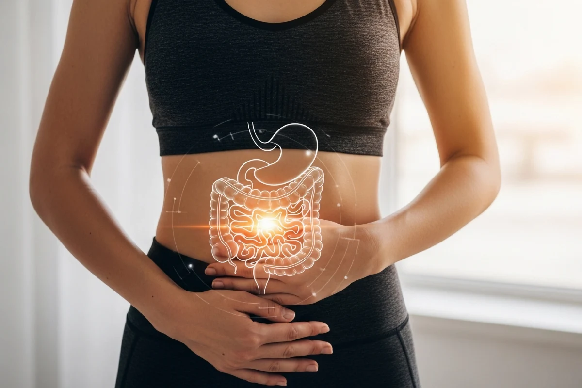 Woman enjoying meal after allergy and gut testing in Lisle, IL by Advanced Care & MedSpa